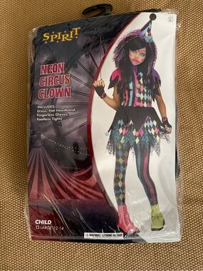 Spirit Neon Circus Clown Costume in Black with Pink, Blue, Green & Purple